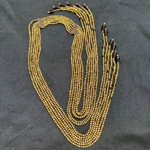 Unique UTC China Gold Color 6-Strand Beaded & Multi-Gemstone Lariat Necklace